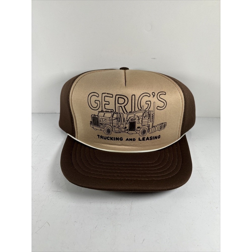 Vintage Gerigs Trucking Construction Snapback Hat‎ Workwear Cap Local Brown Foam